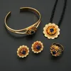 Earrings & Necklace Ethiopian Gold Color Flower Pendant Bangle Ring Trendy Women Jewelry Set