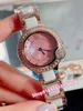 Klassiek Romeins nummer Wit Keramische horloge Womens Nieuwe Geometrische Quartz Horloges Natuurlijke Parelmoer Ceramica Clock 36mm