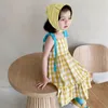 Summer Cute Baby Girls Grid Braces Sleeveless Dresses Kids Girl Princess Clothing Casual Fashion 210521