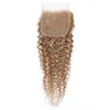 Human Hair Bulks Kinky Curly Bundles With Closure 4x4 Honey Blonde Brown Brazilian Weave Non-Remy KEMY