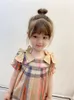 Luxury Baby Girl Princess Robe Kids Grid Double Bow Summer Summer Souche à manches courtes Chiches décontractées Designer 3188202