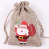 Xmas Burlap Linen Drawstring Bag Gift Wraps Santa Claus Snowman Penguin Elk Candy Jewelry Packaging Present Storage Bags Christmas Favors Decoration TH0084