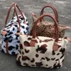 Leopard Cow Weekend Handbag Large Capacity Travel Tote Handle Sports Yoga Totes Storage Maternity Bag Fur Weekend Bags 17Inch RRA3164N