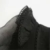 Za Organza Sticka Blus Kvinnor Transparent Lång Puff Sleeve Ruffle Black Top Kvinna Chic Back Öppning Vintage Skjortor 210602