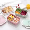 Baispo Microwavable Lunchbox Vete Straw Cartoon Bento Portable Miljövänlig Matbehållare Lunch för barnskolans picknick 210709