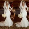 Dresses Mermaid Style Lace Pearls Trumpet Wedding Gowns Garden Bridal Gown Long Sleeves Deep V Neck Inspired Arabic 328 328