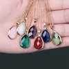 12 färger Birthstone Vattendroppe Hängsmycke Teardrop Glass Crystal Charm Halsband Kvinnor Smycken