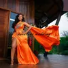 Pomarańczowy Arabski ASO EBI Kryształy Kryształy Wieczorowe Dresy 2021 Wysoki Split Prom Dresses One Shoulder Formal Party Druga Reception Suknia