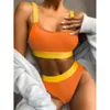 Sexy High Waist Bikini Swimsuit Women Swimwear Bandau Push Up Bikini Set Buckle Bathing Sathing Wear Swimming Suit 210407