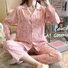 Rosa Leopard Tryck Pyjamas Kvinnor Söt Sleepwear Japan Kawaii Kläder Kvinna Två Pieces Set 210421