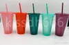 300PSC paillettes en plastique en plastique buvant des gobelets de 16 oz coloré tasses avec couvercle et paille couleurs de bonbon de pâtes réutilisables boissons froides coupe tasses de bière de café magique