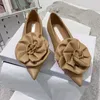 Toe Pointy Rose Flower Flat Women Black White Real Leather Runway Formal Dress Shoes Woman Summer 2022 Ny