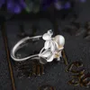 Wedding Rings Ring Size 6-10 Elegant Women's Silver Color Inlaid Pearl Plain Craft Engagement