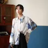 Berg och floder Skriv ut Långärmad Blus Kvinnor Vit Se genom krage Shirt Casual Korean Fashion Clothing 210427