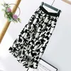 SURMIITRO Midi Long Skirt Women Summer Korean Style White Black Floral Print High Waist Mid-Length Pleated Skirt Female 210712