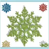 Dekorationer Festliga Party Supplies Hem Garden12 PCs Glitter Snowflake Julprydnader Xmas Tree Hängande dekoration Blå Drop Leverans