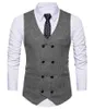 Gilets pour hommes Double boutonnage col en V à chevrons gilet Tweed costume Slim Fit homme mariage