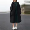 Höstkonst Stil Kvinnor Singelbröst Hooded Long Coat Big Pocket Loose Casual Solid Trench Coats Storlek S30 210512