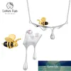 Lotus Fun 18K Gold Biene und tropfender Honig-Anhänger-Halskette, echtes 925er Sterlingsilber, handgefertigter Designer-Edelschmuck für Frauen, Fabrikpreis, Expertendesign, Qualität