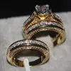Fine Jewelry Princess Cut 20ct CZ Diamond Engagement Wedding Band Ring Set dla kobiet 14kt biały złoty wypełniony pierścień palca