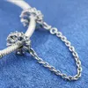 925 Sterling Silver Sparkle Safety Chain Charm Fits European Pandora Style Jewelry Bead Bracelets