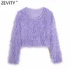 Zeefity Dames Mode Veer Decoratie Slanke Korte Sweatshirts Vrouwelijke Basic O Neck Gebreide Hoodies Chic Pullovers Tops S626 210603