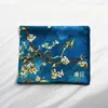 Luxury Peacock Blue Natural Scarf Tryckt Blomma för kvinnor 100% Real Silk Högkvalitativ Medium Square Wrap Shawl Lady Gift