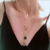Подвески шеи Женщины многослойные ретро ожерелье BOHO стиль четырехслойный кисточкой лунный диск металлический кулон ожерелья