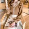 Spring V-Neck Solid Satin Silk Shirt Women Chic Hollow Embroidery Blouse Long Sleeve Plus Size Ladies Tops 13094 210512