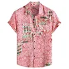 Erkek Casual Gömlek Hawaii Gömlek Yaz Kısa Kollu Baskılı Yaka Düğmeleri Top Beach Gevşek