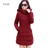 Vinter Medium Längd Tjockning Parkas Coat Woman Fashion Hooded Solid Färg Bomull Wadded Overcoat Slim 210430