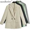 Büro Dame Casual Blazer Frühling Sommer Mode Zweireiher Frauen Hahnentritt Anzug Jacke Lose Plaid Grün Mäntel 210604