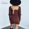 Herbst Frauen Plaid Langarm Mode Sexy Bodycon Mini Kleid 210415