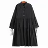[EAM] Женщины Khaki Элегантные Большие размеры плиссированные Sashes MIDI платье отворота с длинным рукавом свободные подходящие мода весна осень 1dd7485 21512