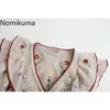 Nomikuma ruche borduurwerk bijgesneden vest vrouwen enkele breasted lange mouw bloem trui vrouwelijke herfst bovenkleding 3d239 210514