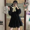 Sweet JK Dress Harajuku Women Pleated Retro Sailor Style Loli Bowtie Collar High Waist Long Sleeves Short Vintage Casual Dresses
