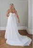 Vestidos de Noiva Plus Size Modestos Casamento na Praia Chiffon A Line Até o Chão Alças Espaguete Rendas nas Costas Simples e Elegante Vestidos de Noiva Boho