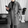 Hybskr herfst winter mannen wollen overjas Koreaanse stijl effen kleur lange dikker jassen mode mannelijke casual windjack 211122