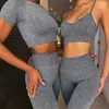 Women Solid T Shirt Legging Work-out 2 Piece Sets Short Sleeve Crop Top High Waist Running Legging Suits Fitness Tracksuit 210619