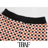 TRAF Kadınlar Moda Jakarlı Çek Örme Şort Vintage Yüksek Elastik Bel Patchwork Kadın Kısa Pantolon Mujer 210611