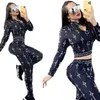 Women Tracksuits Two Pieces Set Designer Outfits Slim Sexy Korean Velvet Rib Stitching Solid Color Zipper Jacket Flares Pants 21 Colours