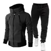 Jesień Zima Dres Mężczyźni Garnitury Casual High Callor Hoodie + Pant Sportswear Mężczyzna Ciepłe zamek Bluzy / Kurtka Dwa kawałek zestaw 211222