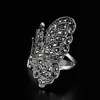 Cluster Ringen Creatieve Gothic Delicate Black Butterfly Verzilverd Obsidiaan voor vrouwen Upscale Exquisite