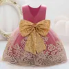 2021 fiore bianco battesimo 1 ° compleanno vestito per bambina abbigliamento fiocco matrimonio abiti da principessa abito da festa in pizzo tutu 1-5 anni G1129