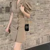 EST Business Bodycon Work Blazer платье Женщины Формальные двубортные оборки слоеный рукав, зубчатый воротник OL Mini 210603