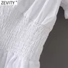 Zevity Women Sweet Agaric Lace High Waist Elastisk Vit Slank Mini Klänning Sommar Kvinna Chic Kortärmad Party Vestido DS8209 210603