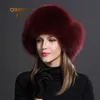 Kvinnor Naturliga Raccoon Fur Caps Ushanka Hattar För Vinter Tjock Varm Öron Mode Bomber Pom Pom Hat Lady Real Fox Fur Cap Pompon