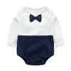 Spring Autumn Baby Boy Girl Rompers Kids Pure Color Gentleman born Clothes 210429