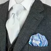 Punti paisley blu bianco azure giallo beige mens cravatta cravatta set set di fazzoletto 100% seta jacquard tessuto