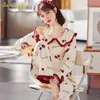 Big 3XL 4XL 5XL Plus Size Cotton Lingere Homewear Long Sleeve Pullover Pajama for Women Lounge Wear Cherry Printed Sleepwear 211215